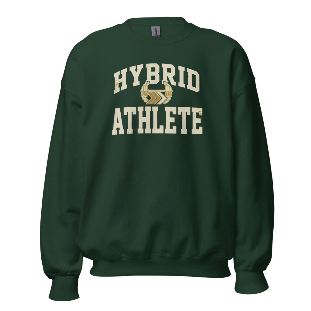 Hybrid Athlete vintage varsity crewneck sweatshirt — Forest Green, front