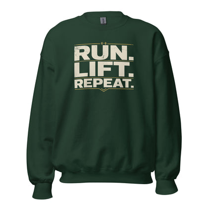 Run Lift Repeat vintage athletic crewneck sweatshirt — Forest Green, front