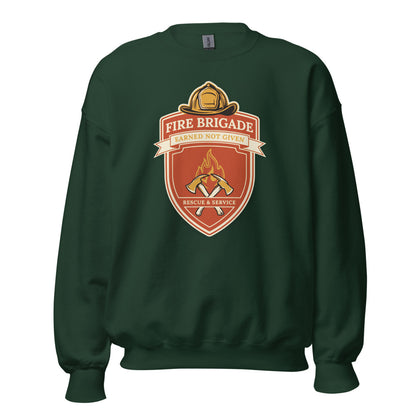 Fire Brigade Earned Not Given retro firefighter shield emblem crewneck sweatshirt — Forest Green, front