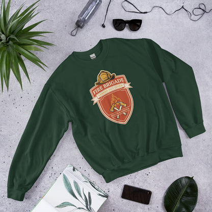 Fire Brigade Earned Not Given retro firefighter shield emblem crewneck sweatshirt — Forest Green, front-right