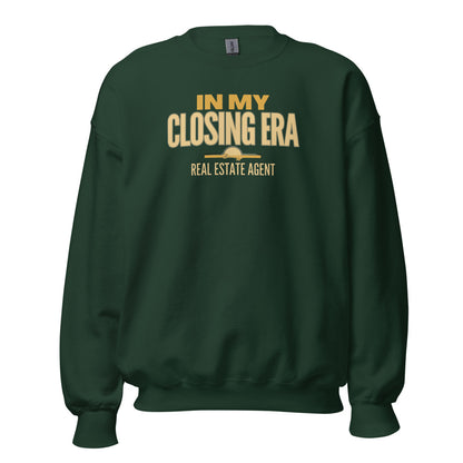 In My Closing Era real estate agent crewneck sweatshirt — Forest Green, front