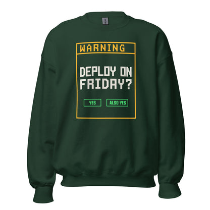 Deploy On Friday programmer crewneck — Forest Green, front