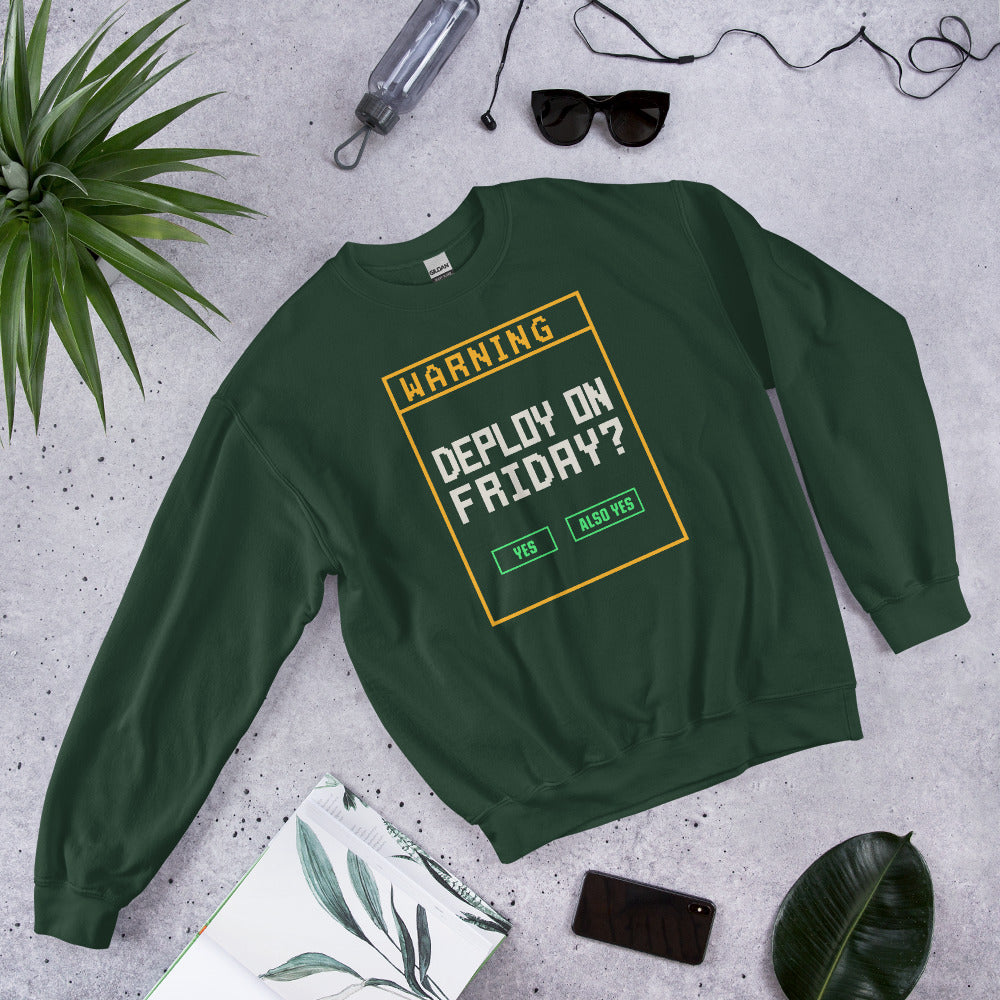 Deploy On Friday programmer crewneck — Forest Green, front-right