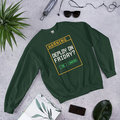 Deploy On Friday programmer crewneck — Forest Green, front-right