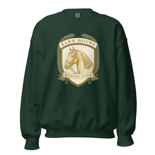 Vintage Horse Sweatshirt, Equestrian Gift, English Riding Crewneck — Barn Hours Riding Club Stable Crest Sweatshirt
