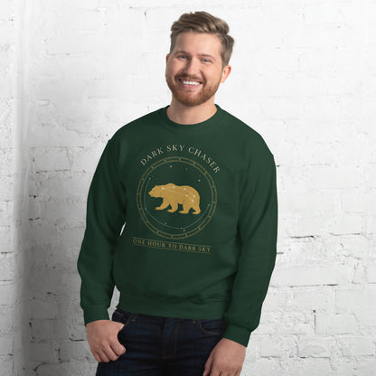 Dark Sky Chaser Ursa Major constellation astronomy sweatshirt — Forest Green, on model