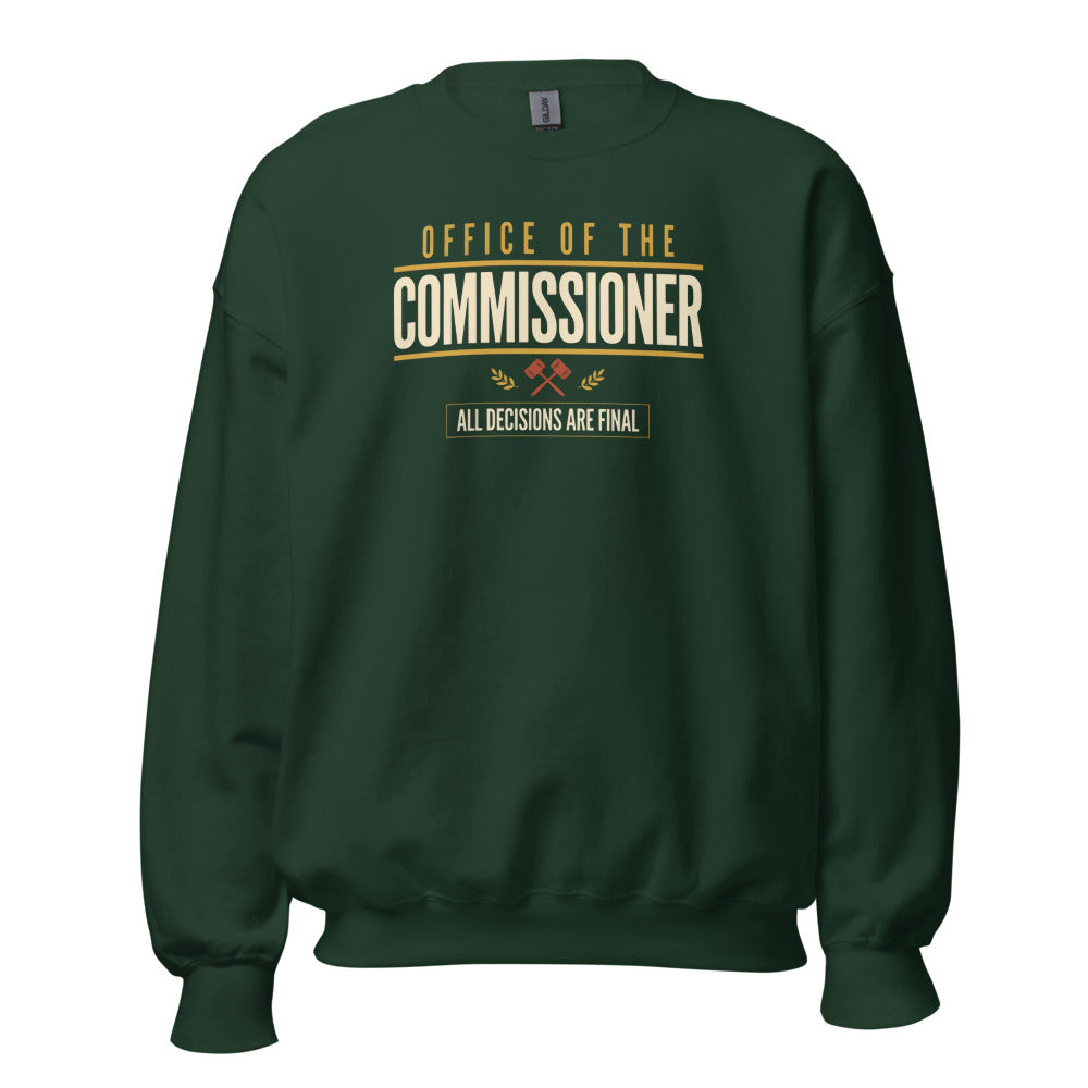 Office of the Commissioner fantasy football draft crewneck sweatshirt — Forest Green, front