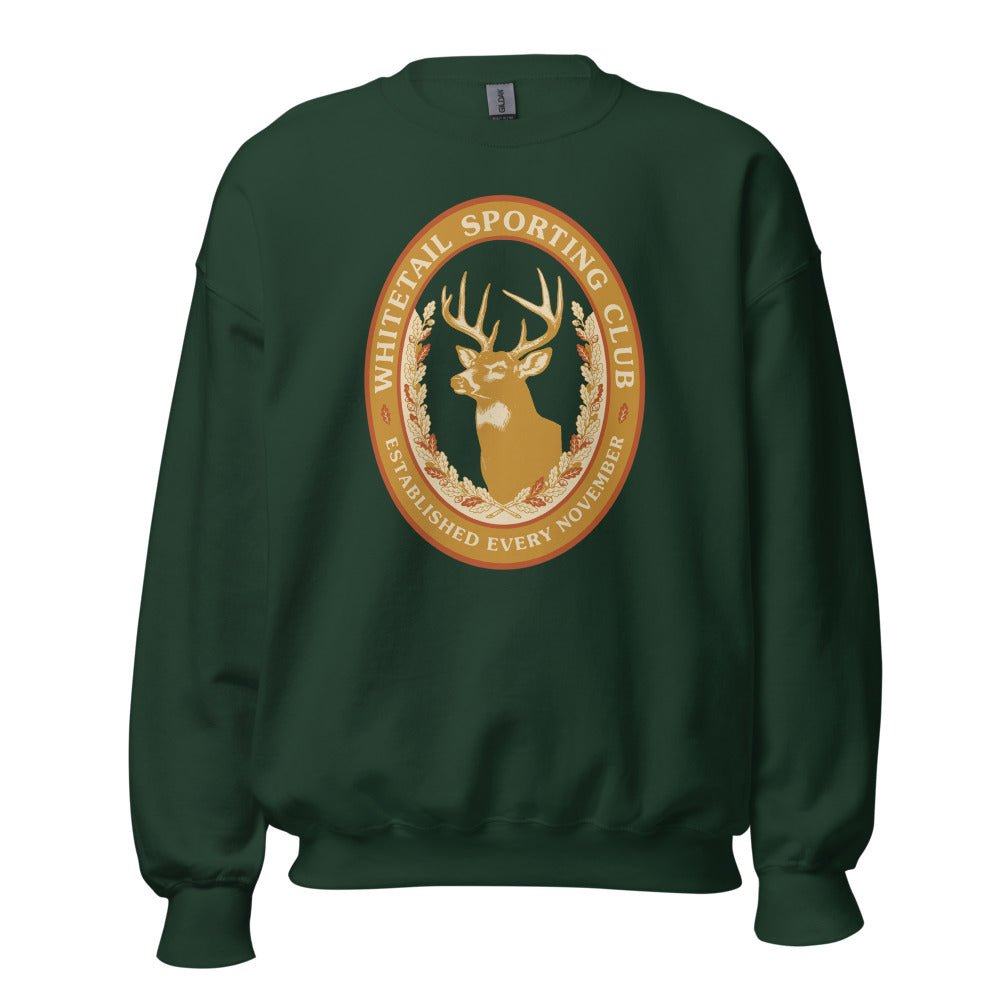Whitetail Sporting Club vintage deer hunting crewneck sweatshirt — Forest Green, front