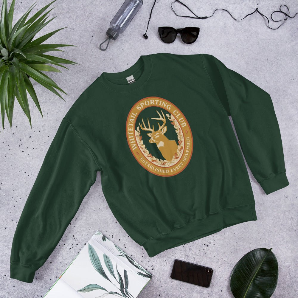 Whitetail Sporting Club vintage deer hunting crewneck sweatshirt — Forest Green, front-right