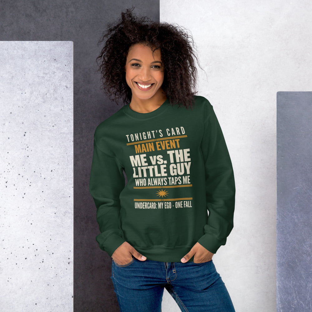 Tonight's Card funny Brazilian jiu jitsu crewneck sweatshirt — Forest Green, on model