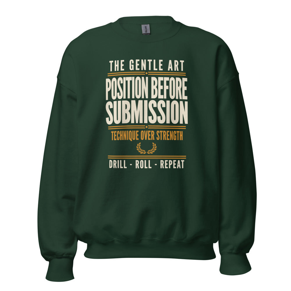 Position Before Submission Brazilian jiu jitsu sweatshirt — Forest Green, front