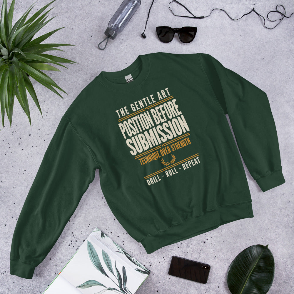 Position Before Submission Brazilian jiu jitsu sweatshirt — Forest Green, front-right