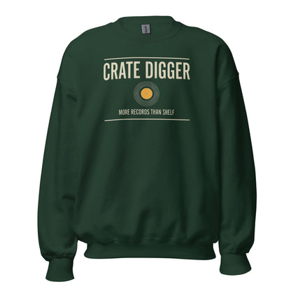 Crate Digger vinyl record crewneck sweatshirt — Forest Green, front