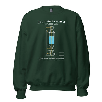 Protein Skimmer Exploded View reef tank saltwater aquarium crewneck sweatshirt — Forest Green, front