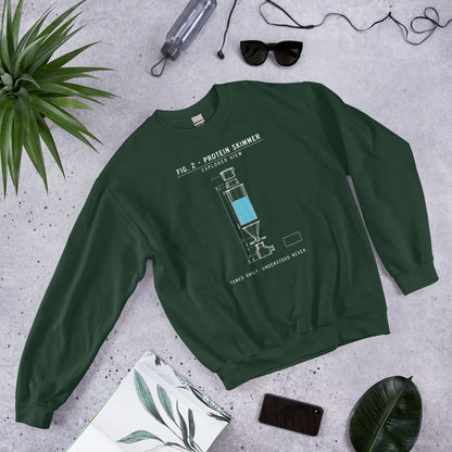Protein Skimmer Exploded View reef tank saltwater aquarium crewneck sweatshirt — Forest Green, flat lay