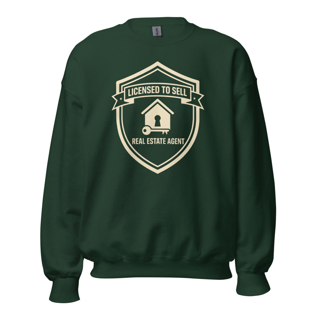 Licensed to Sell real estate agent crewneck sweatshirt — Forest Green, front