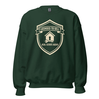 Licensed to Sell real estate agent crewneck sweatshirt — Forest Green, front