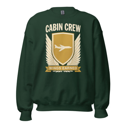 Wings Earned flight attendant crewneck sweatshirt — Forest Green, front