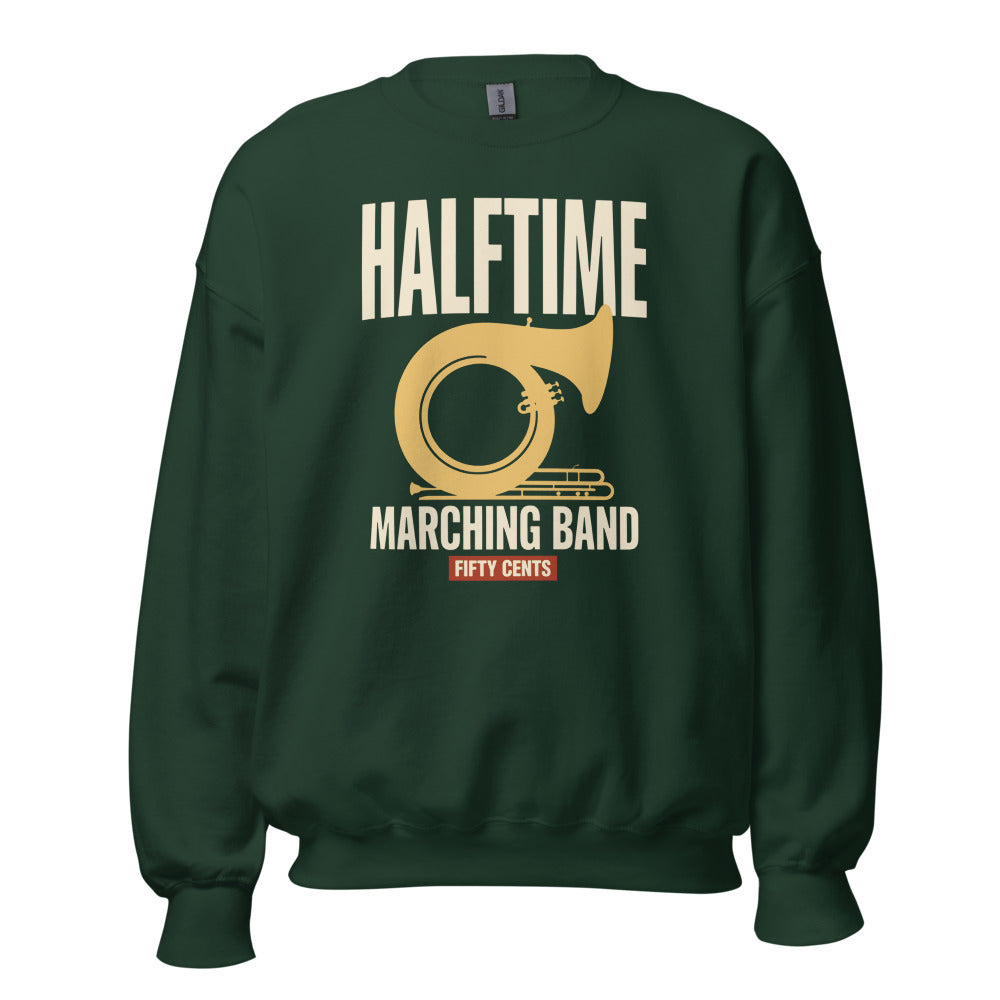 Official Halftime vintage marching band crewneck sweatshirt — Forest Green, front
