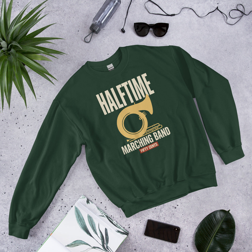 Official Halftime vintage marching band crewneck sweatshirt — Forest Green, flat lay