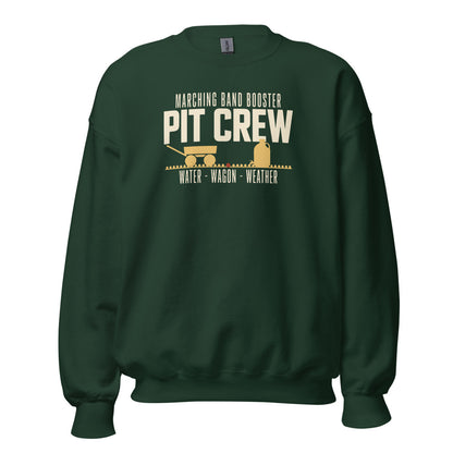 Pit Crew marching band booster crewneck sweatshirt — Forest Green, front
