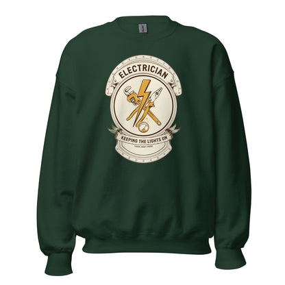 Electrician Journeyman trade crest crewneck — Forest Green, front