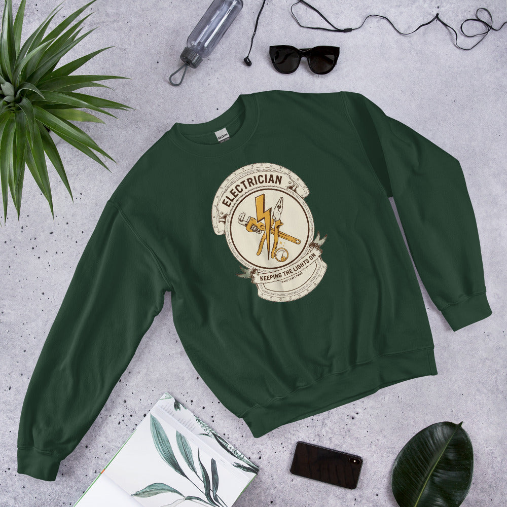 Electrician Journeyman trade crest crewneck — Forest Green, flat lay