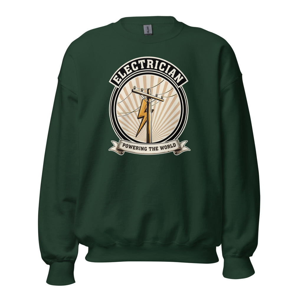 Powering The World electrician emblem crewneck — Forest Green, front