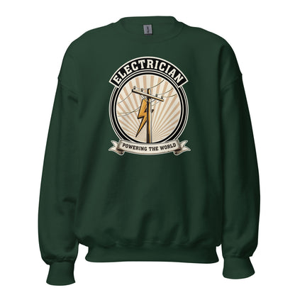 Powering The World electrician emblem crewneck — Forest Green, front