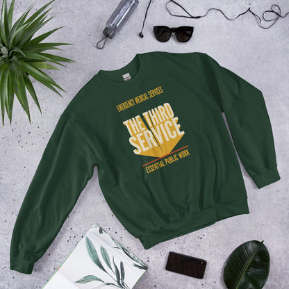 The Third Service EMS crewneck sweatshirt — Forest Green, flat lay