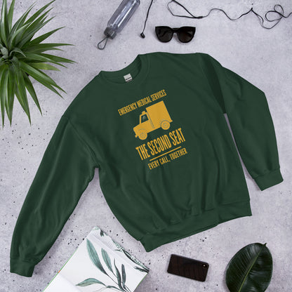 The Second Seat EMS paramedic crewneck — Forest Green, flat lay