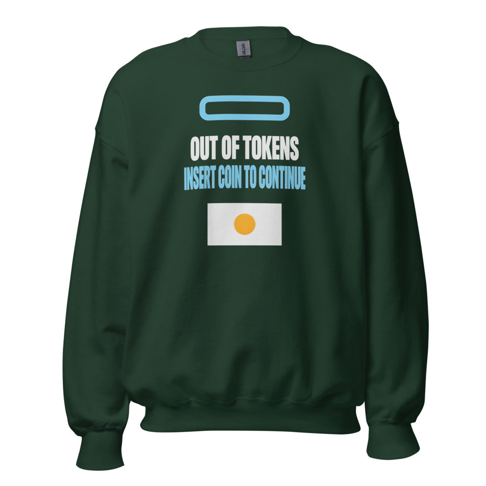 Insert Coin To Continue out of tokens crewneck sweatshirt — Forest Green, front