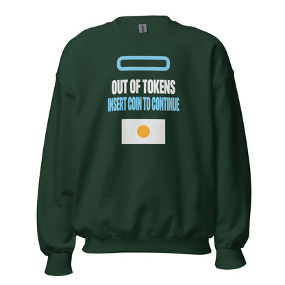 Insert Coin To Continue out of tokens crewneck sweatshirt — Forest Green, front