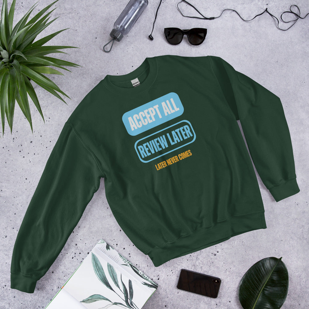Accept All Review Later crewneck sweatshirt — Forest Green, flat lay