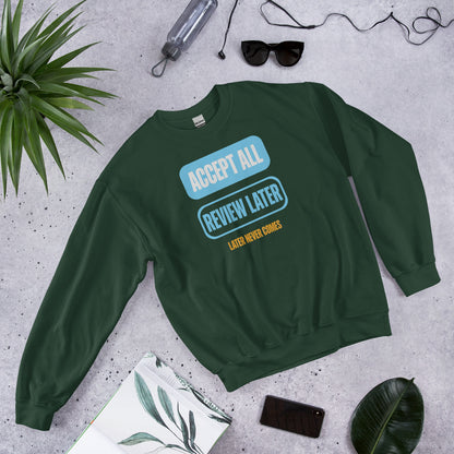 Accept All Review Later crewneck sweatshirt — Forest Green, flat lay