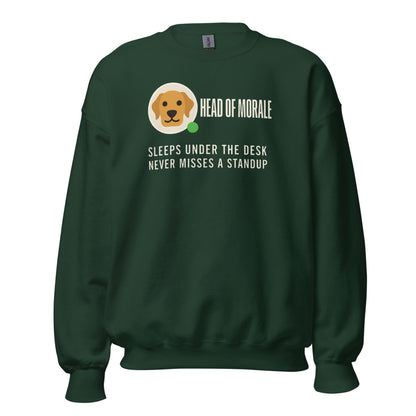 Head of Morale dog profile card crewneck sweatshirt — Forest Green, front
