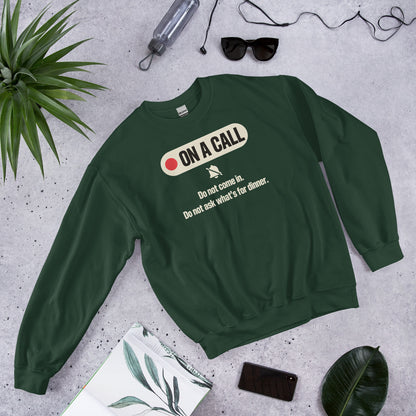 On A Call do not disturb status crewneck sweatshirt — Forest Green, flat lay