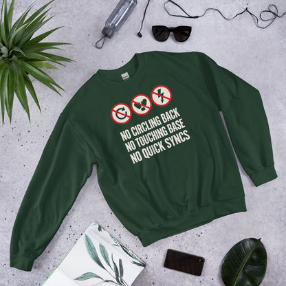 No Circling Back corporate jargon prohibition signs crewneck sweatshirt — Forest Green, flat lay