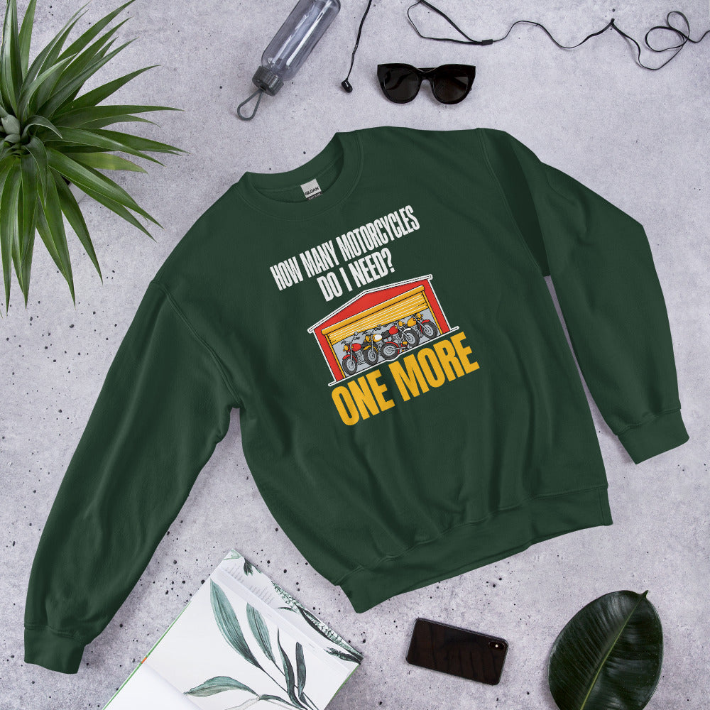 One More funny motorcycle crewneck sweatshirt — Forest Green, flat lay