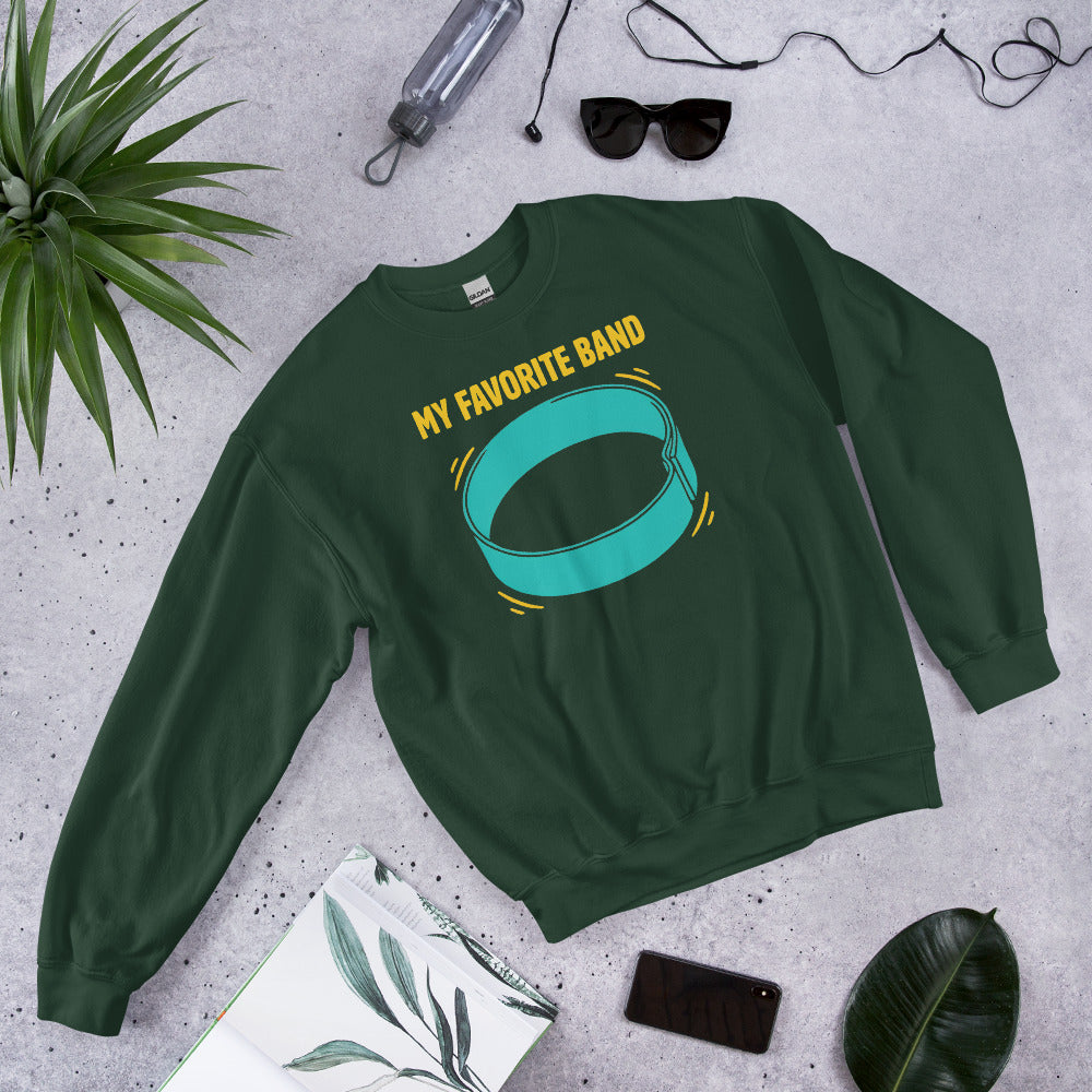 My Favorite Band funny physical therapy crewneck sweatshirt — Forest Green, flat lay