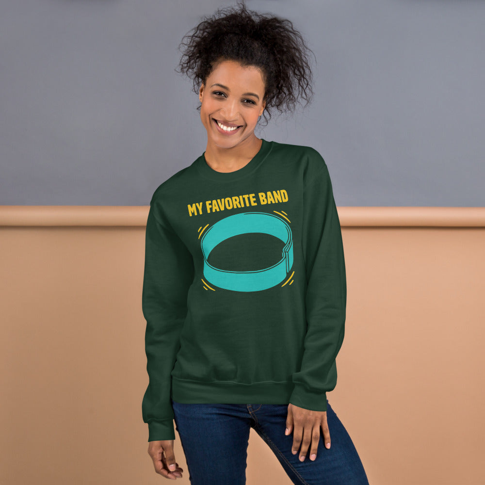 My Favorite Band funny physical therapy crewneck sweatshirt — Forest Green, on model