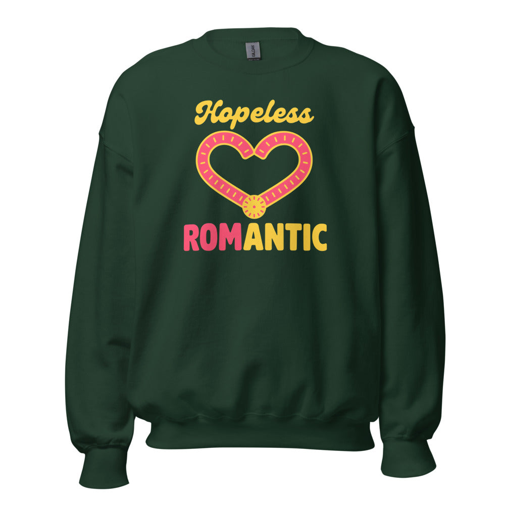 Hopeless ROMantic funny physical therapy crewneck sweatshirt — Forest Green, front