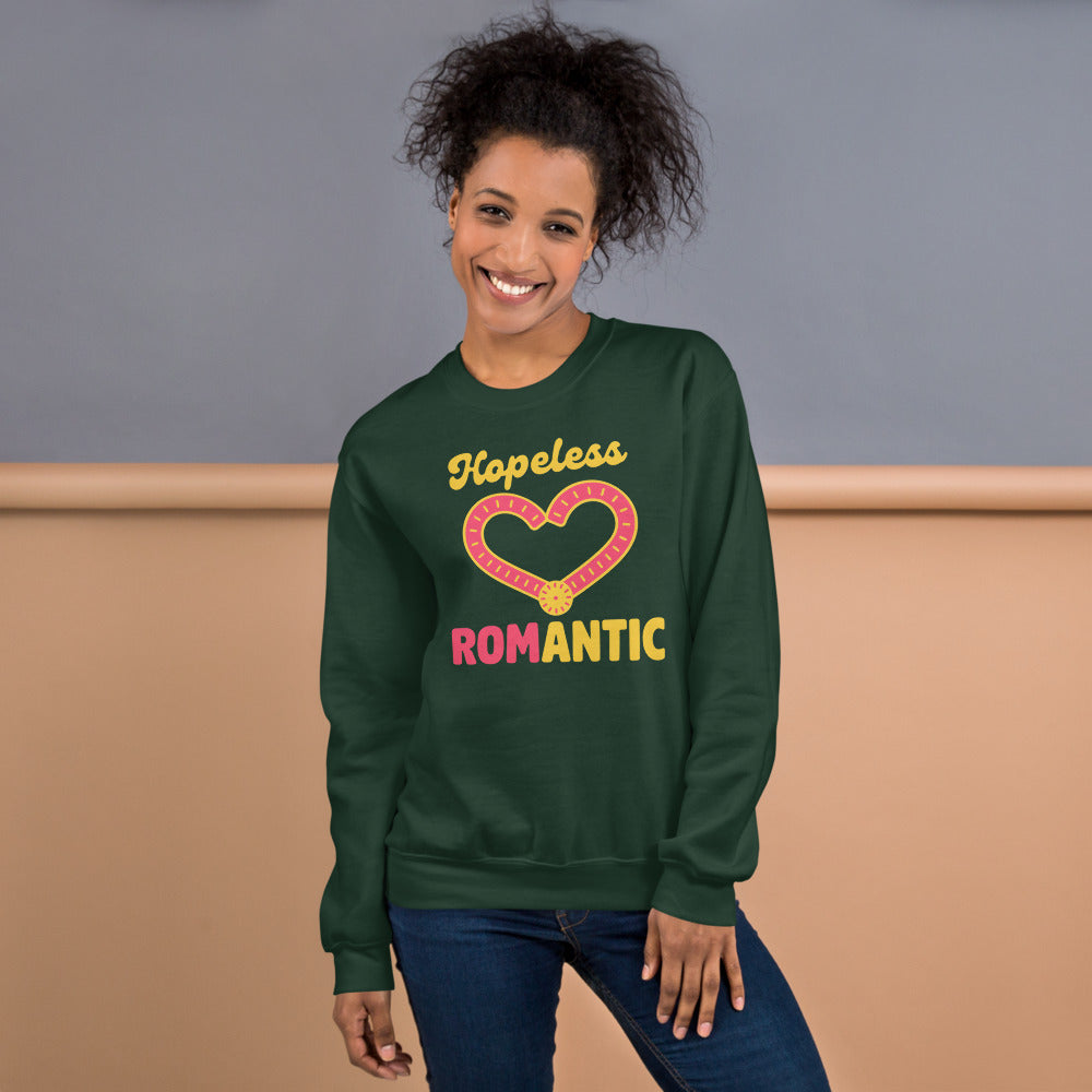 Hopeless ROMantic funny physical therapy crewneck sweatshirt — Forest Green, on model