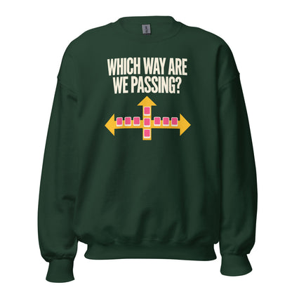 Which Way Are We Passing funny mahjong crewneck sweatshirt — Forest Green, front