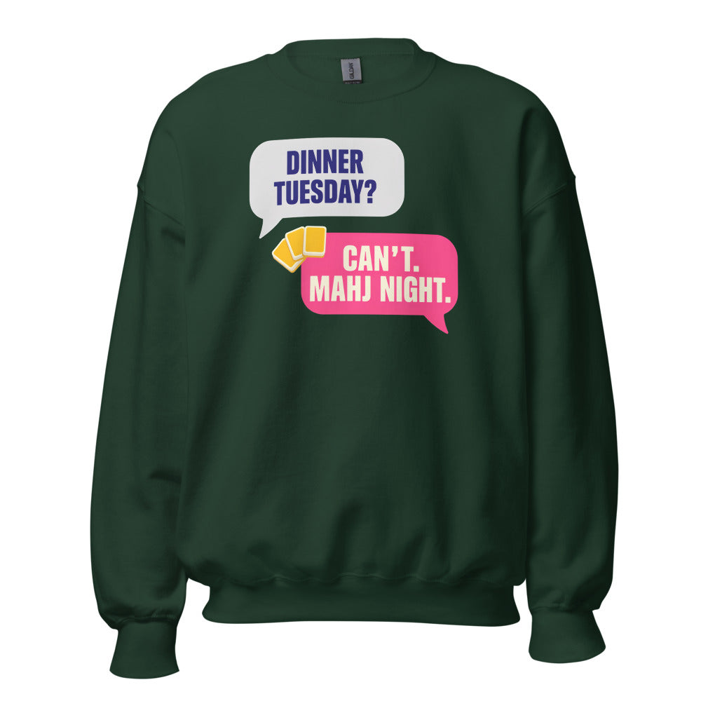 Mahj Night funny mahjong crewneck sweatshirt — Forest Green, front