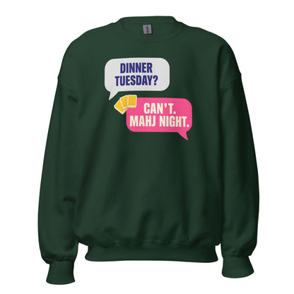 Mahj Night funny mahjong crewneck sweatshirt — Forest Green, front