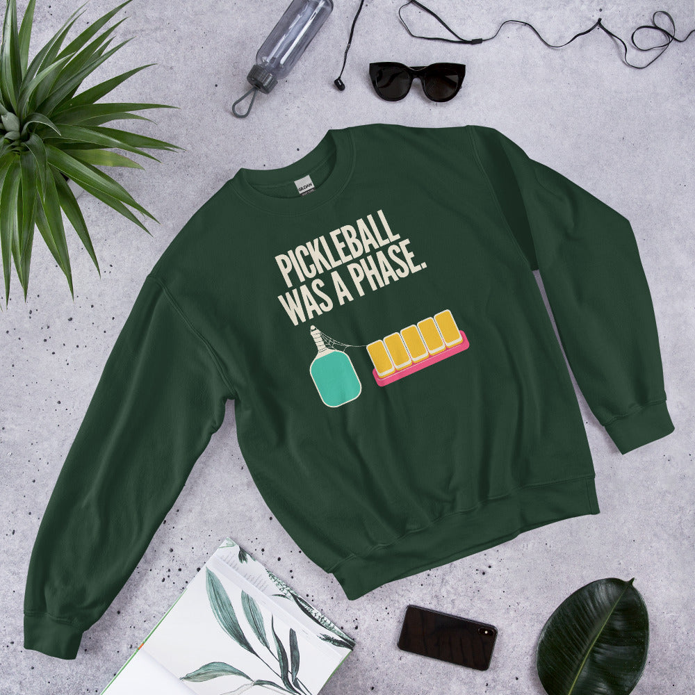 Pickleball Was A Phase funny mahjong crewneck sweatshirt — Forest Green, flat lay