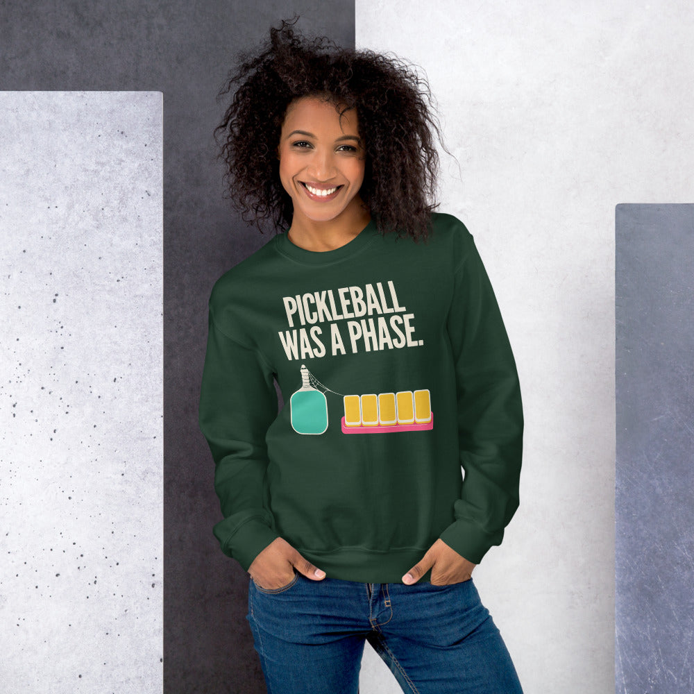 Pickleball Was A Phase funny mahjong crewneck sweatshirt — Forest Green, on model