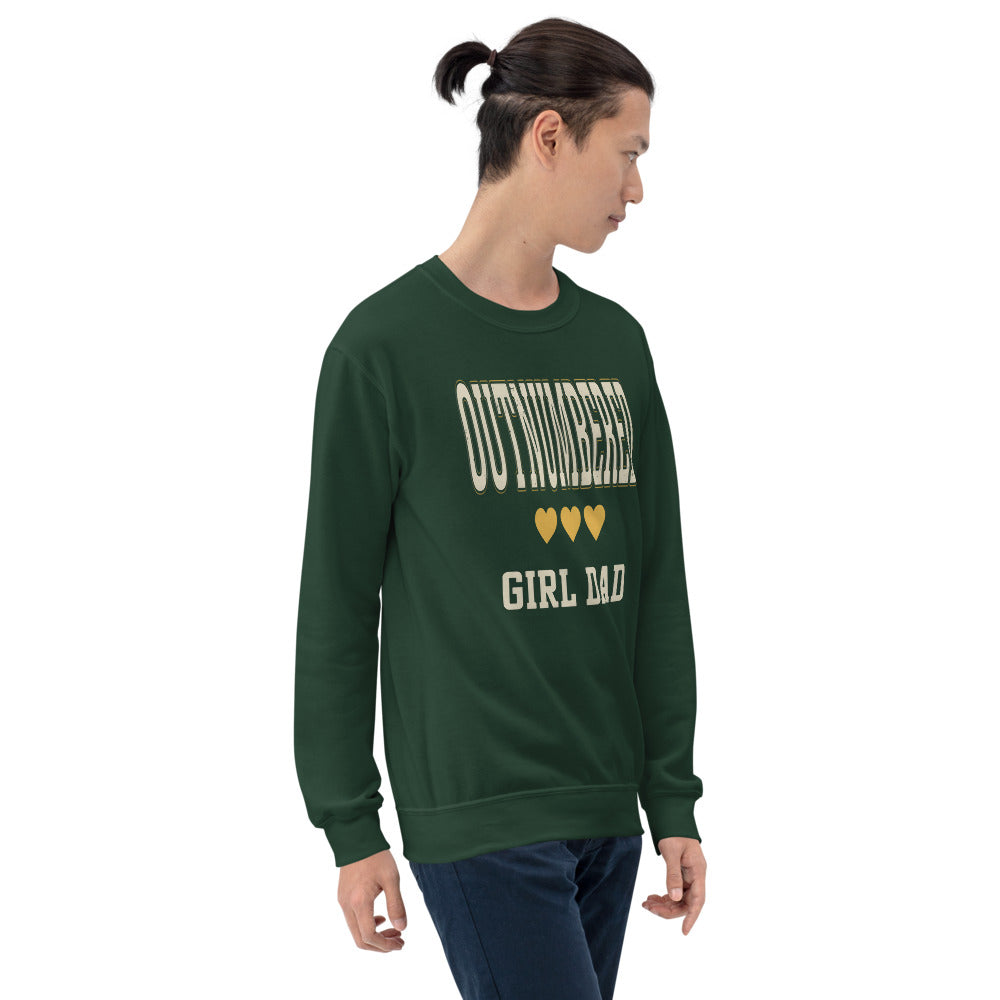 Girl Dad Outnumbered & Proud crewneck sweatshirt — Forest Green, on model