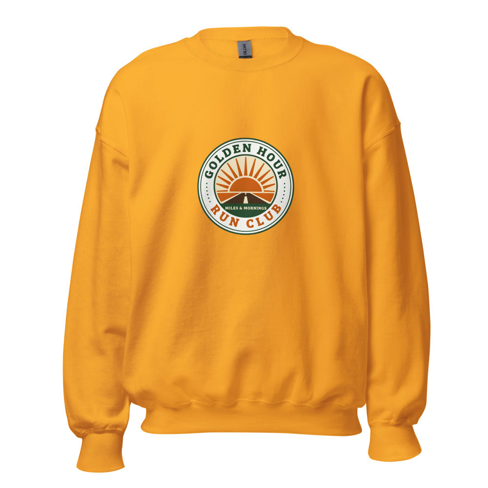 Golden Hour Run Club retro running crewneck sweatshirt — Gold, front